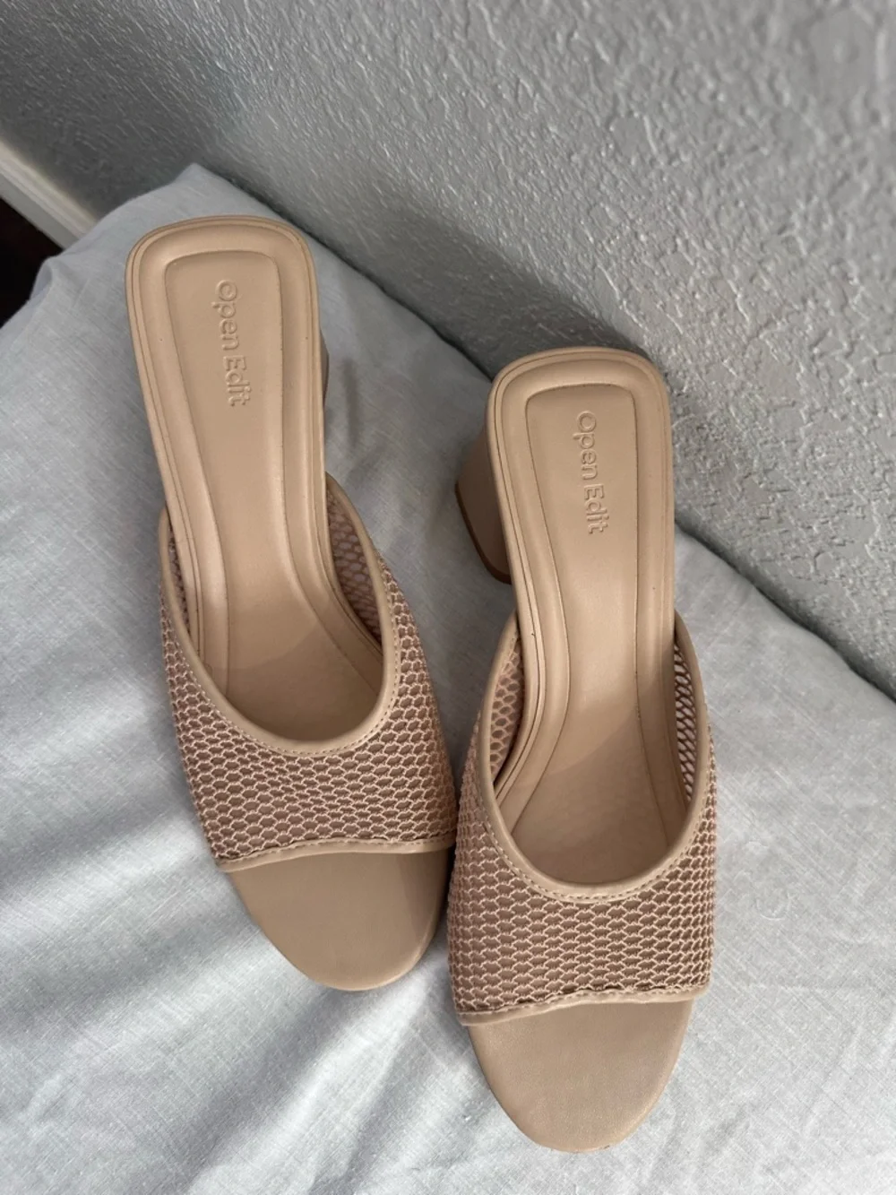 Open Edit Colette Mesh Mule Heels Beige Block Heel Sandals Size 11 - Picture 3 of 11